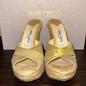 Jimmy Choo Metallic Gold Espadrille Wedges